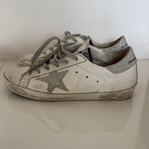 Golden Goose White Sneakers with Silver Glitter Star